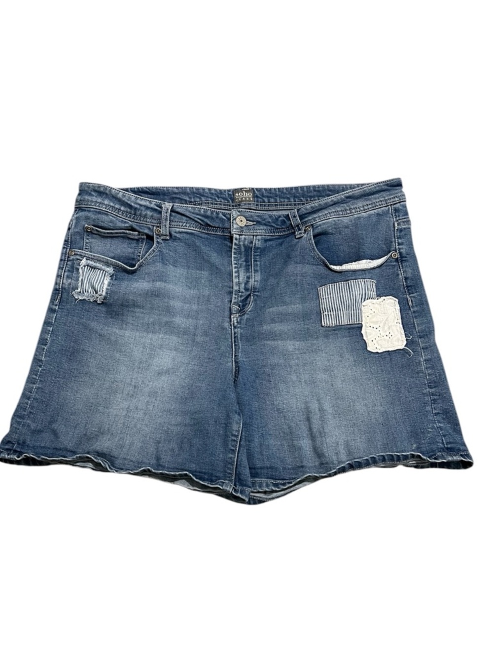 New York & Company Soho Denim Jean Shorts Women's Size 18 Patchwork Destressed